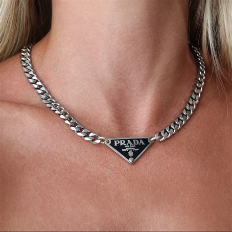 prada silver tag necklace.